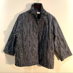 CAROLINE ROSE  Sz 18 Lagenlook Textured Fabric Hip Length Grey Black Jacket